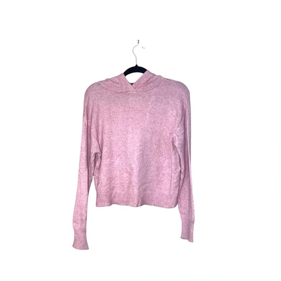 Poof! New York Pink Knit Pullover Cropped Hooded Sweater Medium Women’s - Picture 1 of 12